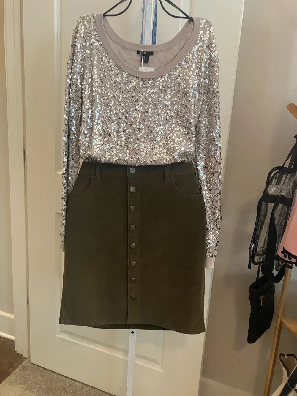 H&M Women's Beige Sequin Scoop Neck Sweater - Picture 2 of 5